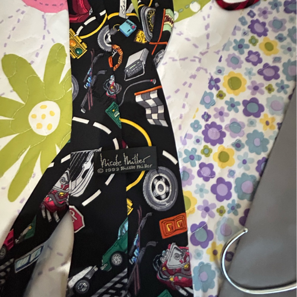 Nicole Miller Black Tie with Colorful Car Print